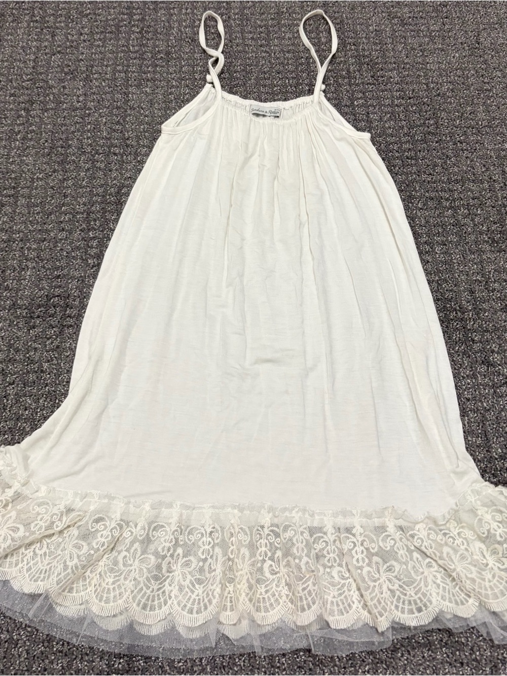 Slip Dress Nightgown with Lace Hem - White